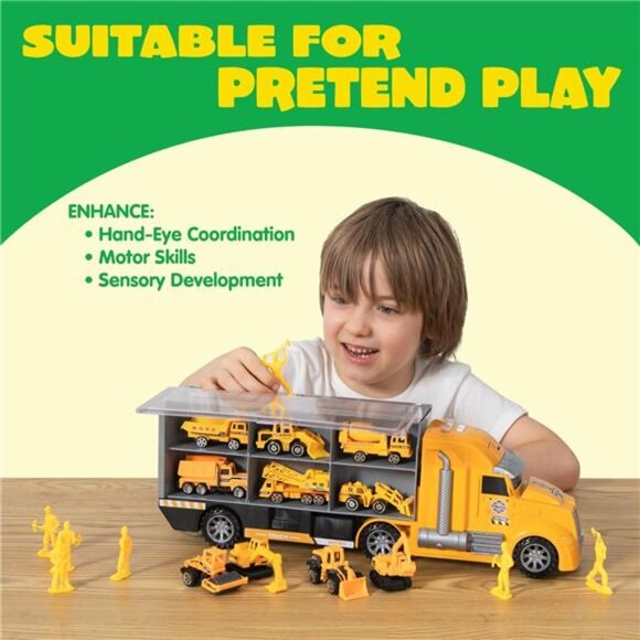 25 in 1 Construction Truck Vehicle Toy Set, Play Vehicles Set with Sounds - Picture 4 of 7